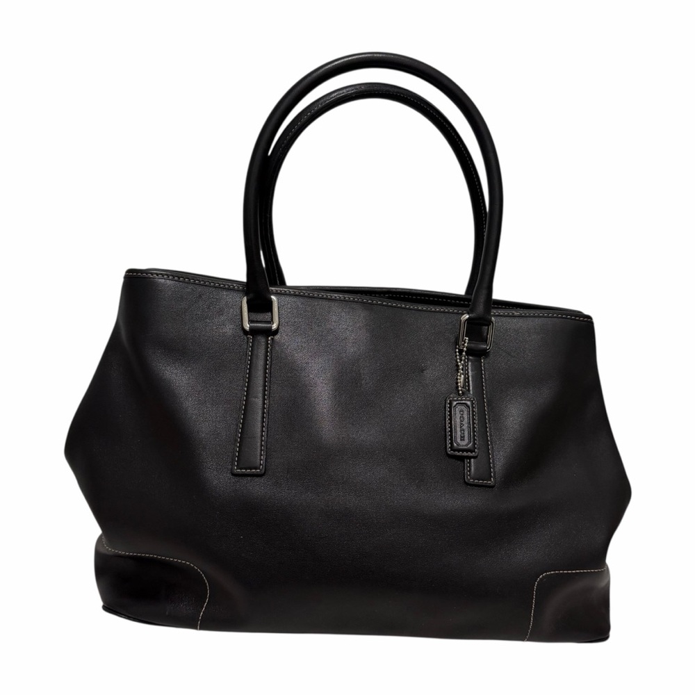 Coach Vintage Solid Black Leather Tote Handbag